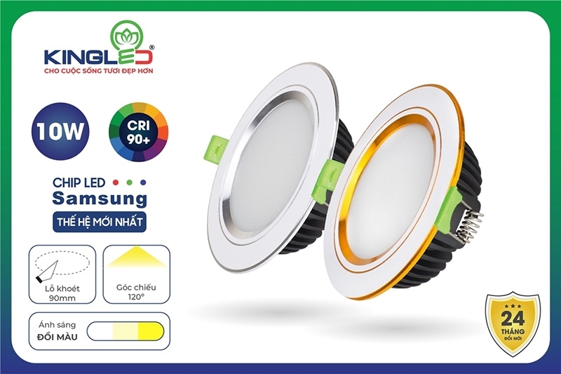 Downlight Diamond mặt phẳng đổi màu viền kim loại